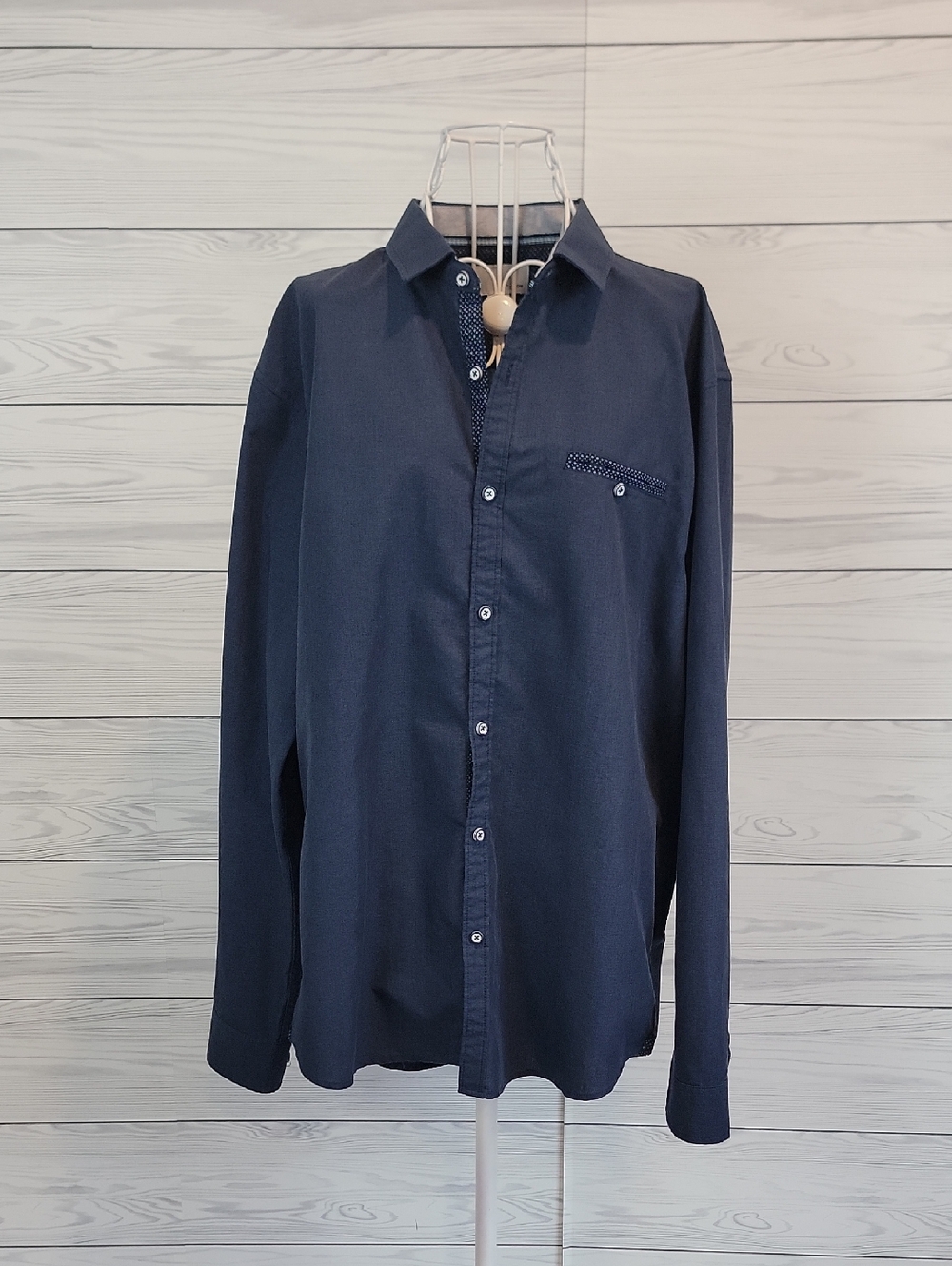 Craft + Flow Long-Sleeve Button-Up Shirt - Navy Blue Mens Size XL